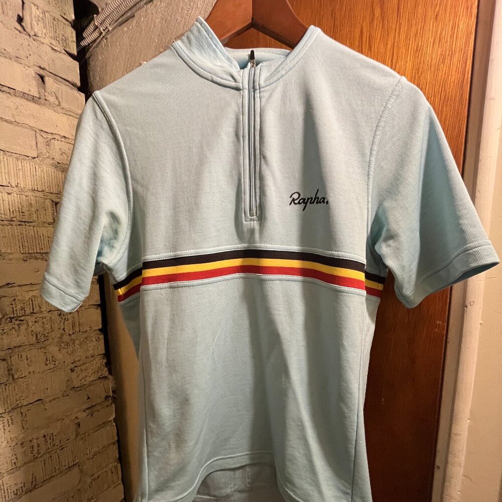 RAPHA Men’s Wool Blend  Quarter Zip Short Sleeve Cycling Jersey Shirt Top M
